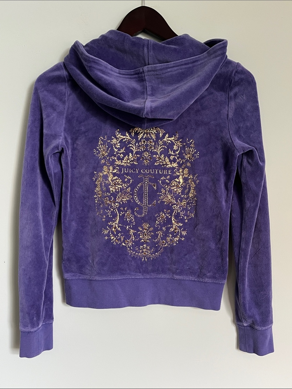 Juicy Couture Black Label Purple Velour Rhinestone Zip Up Hoodie Jacket XS